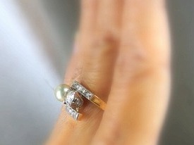 真珠と2種のオールドカットダイヤ（鑑定書付）【商品番号2571A】e