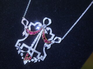 アールデコネックレス|約1ctオールドヨーロピアン&ローズカットダイヤ+約0.5ctルビー (鑑定書付)【商品番号4316a】