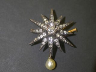 ビクトリアンブローチ|オールドヨーロピアンカット&ローズカットダイヤ&パール （鑑定書付）【商品番号4632】