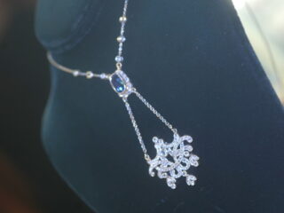 アールデコネックレス|約1.5ctローズカットダイヤ&約1.5ctサファイア (鑑定書付)【商品番号4613】