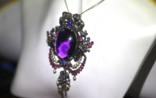 ビクトリアンジャルディネッティペンダント|ローズカットダイヤ&ルビー&サファイア&アメジスト&ブラックエナメル&真珠(鑑定書付)【商品番号p51】