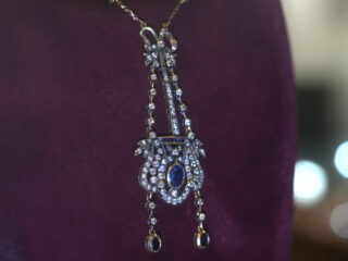 ビンテージネックレス|約1.75ctダイヤ&1.1ctサファイア(鑑定書付) 【商品番号4598】