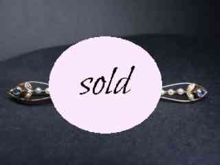 アールデコバーブローチ|約0.1ctオールドヨーロピアンカットダイヤ&約1.5ctサファイア&約0.2ctトルマリン&16粒シードパール【商品番号b52】