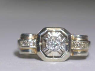 アールデコ約0.4CTオールドヨーロピアン＆シングルカットダイヤリング[ra116]