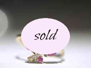  約0.03CTブリリアントカットダイヤ&約2CTルビー四つ葉のクローバーヴィンテージリング【ra127】