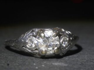 アールデコ約0.45CTオールドマインダイヤトリロジーリング【ra131】