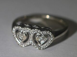 アールデコダブルハート約0.02ctシングルカットカットダイヤリング【ra134】