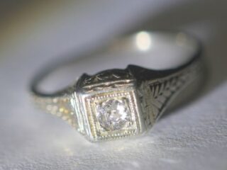 アールデコ18k約0.15ctオールドマインカットダイヤリング【ra146】