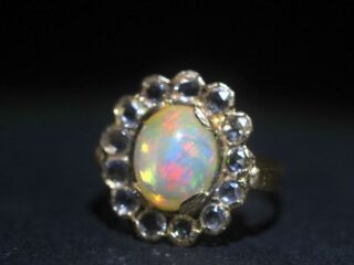 仏刻印アールデコ約2CTオパール約1CTローズカットダイヤリング(鑑定書付)【ra161】