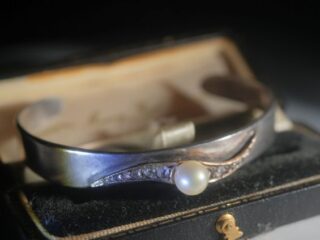 ヴィクトリアンバングル0.6ctローズカットダイヤ＆パール【br10】