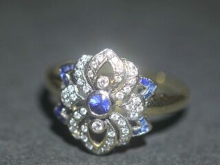 仏刻印アールデコ約0.4ctブリリアントカットダイア約0.5ctサファイア(鑑定書付)【ra168】