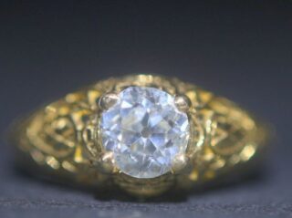 アールヌーヴォー仏刻印約0.8ctオールドマインカットダイアリング（鑑定書付)【ra198】