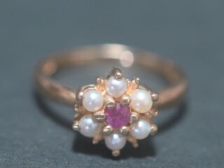 アールヌーヴォー約.2ctルビー&6粒シードパール仏刻印クラスターリング【ra204】